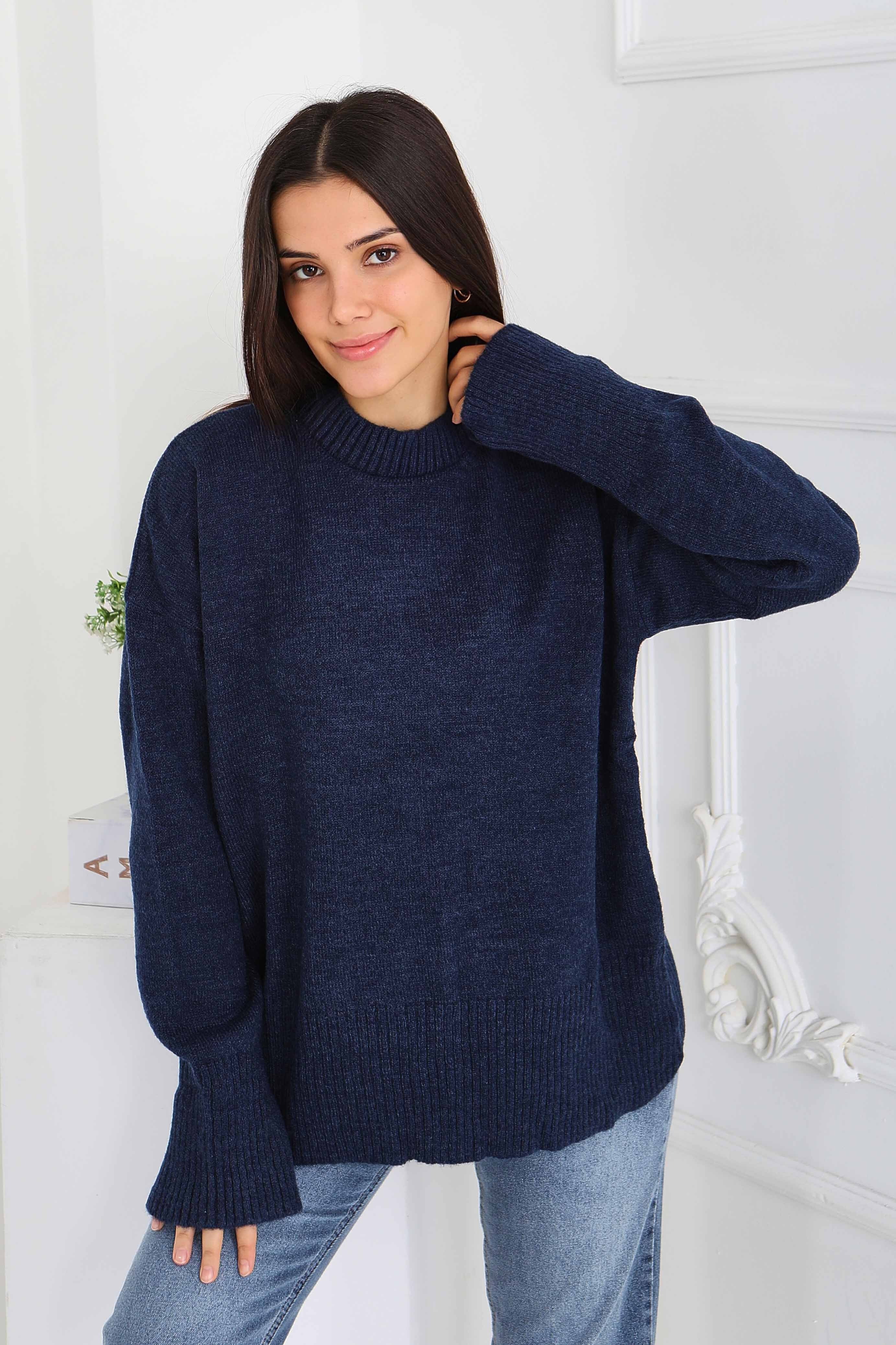 Fitil Detaylı Triko Kazak - 27718-LACIVERT - 3