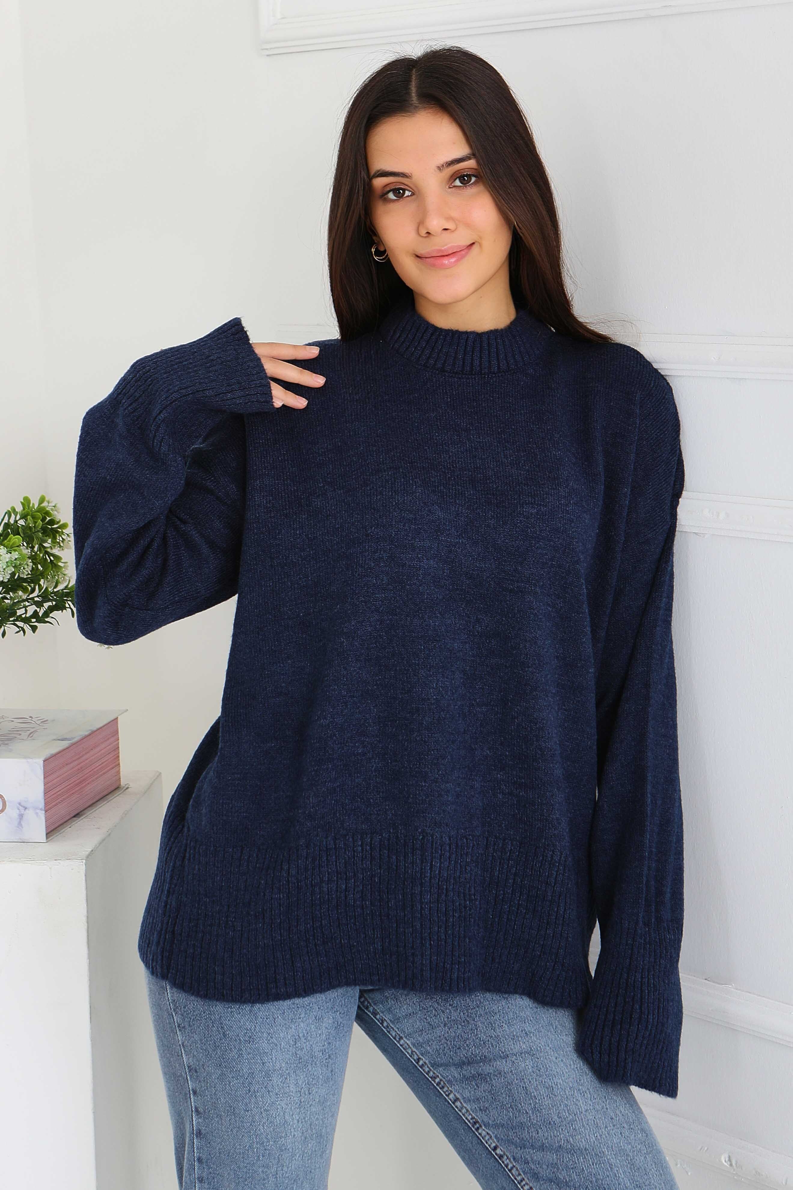 Fitil Detaylı Triko Kazak - 27718-LACIVERT - 2