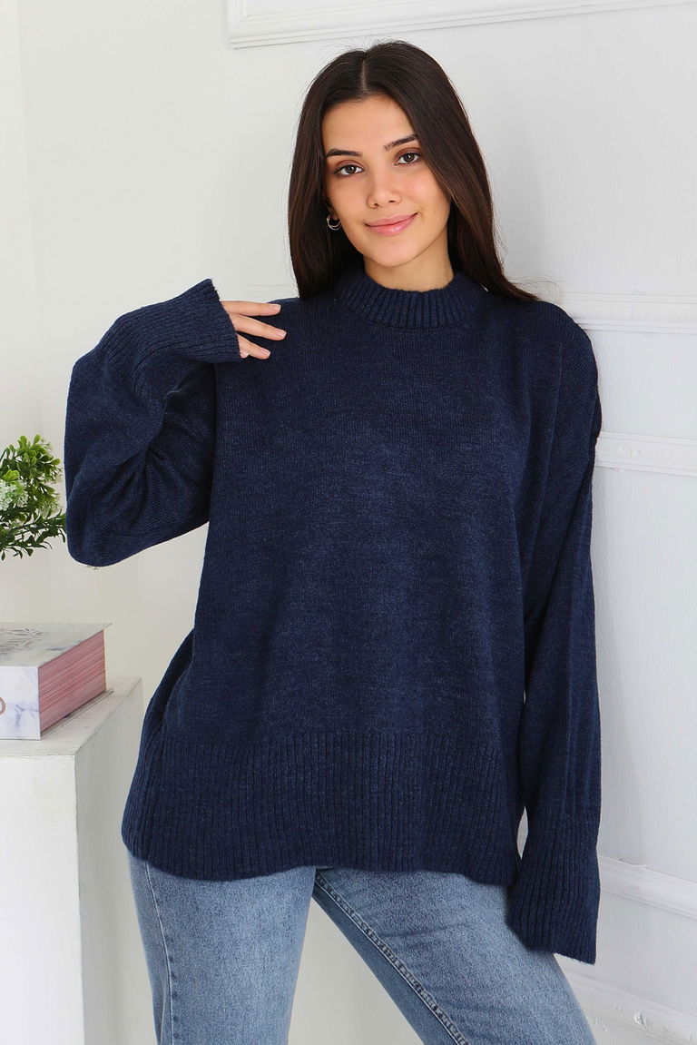 Fitil Detaylı Triko Kazak - 27718-LACIVERT - TOFİSA