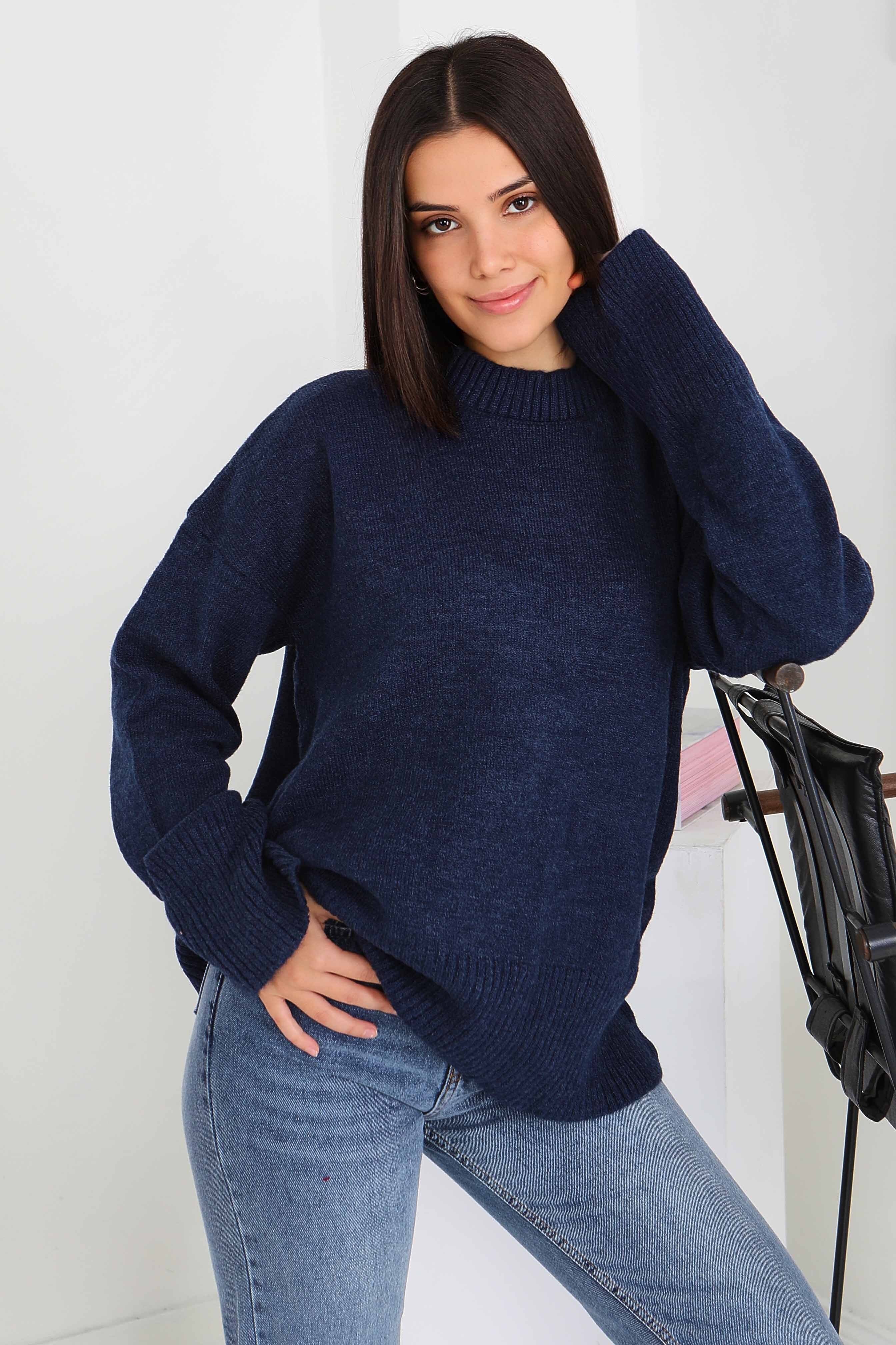 Fitil Detaylı Triko Kazak - 27718-LACIVERT - 1