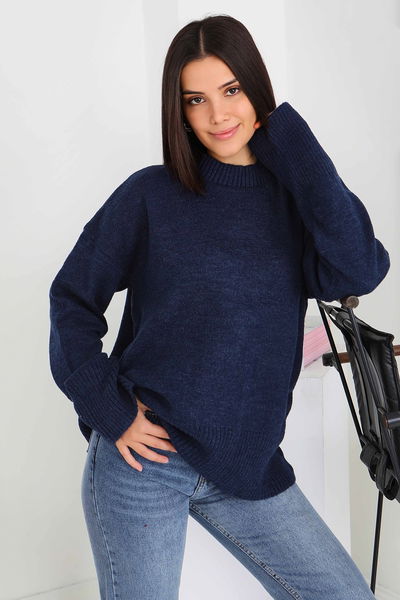 Fitil Detaylı Triko Kazak - 27718-LACIVERT 