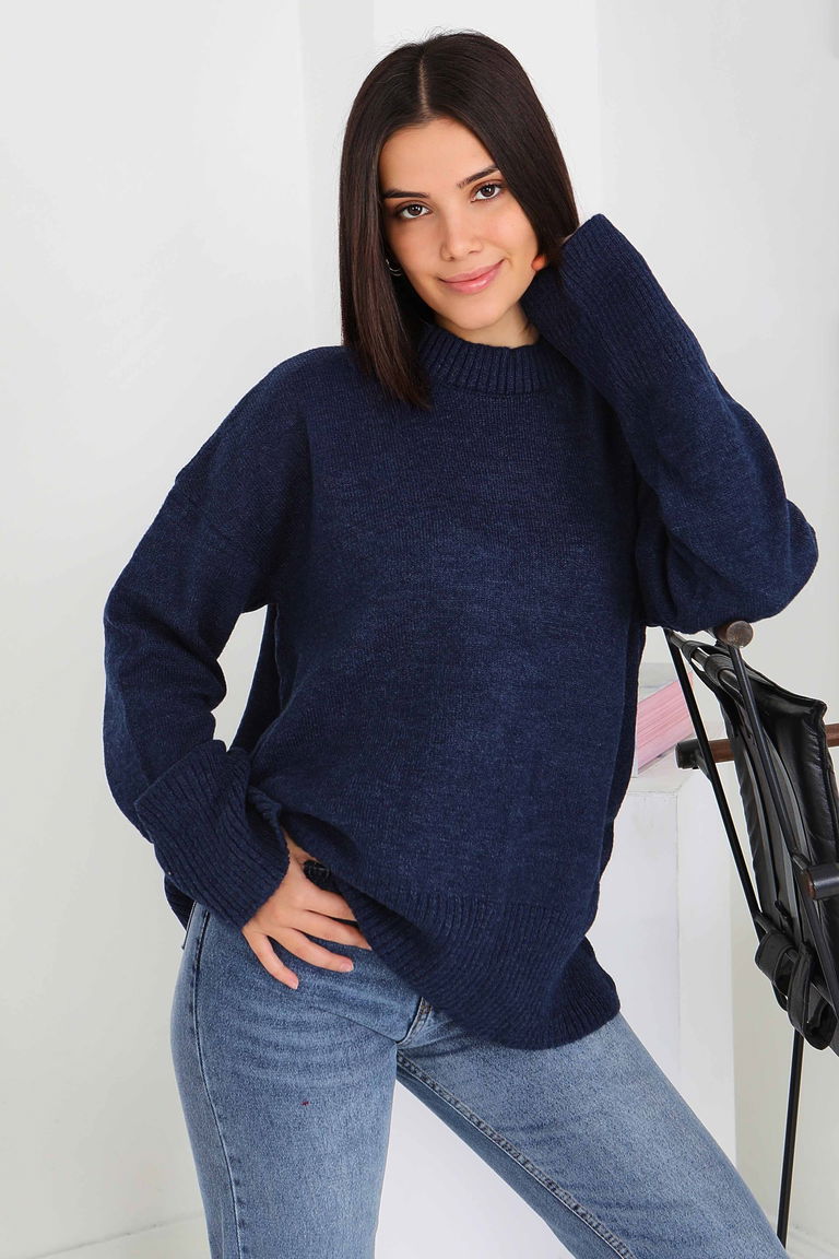 Fitil Detaylı Triko Kazak - 27718-LACIVERT - TOFİSA