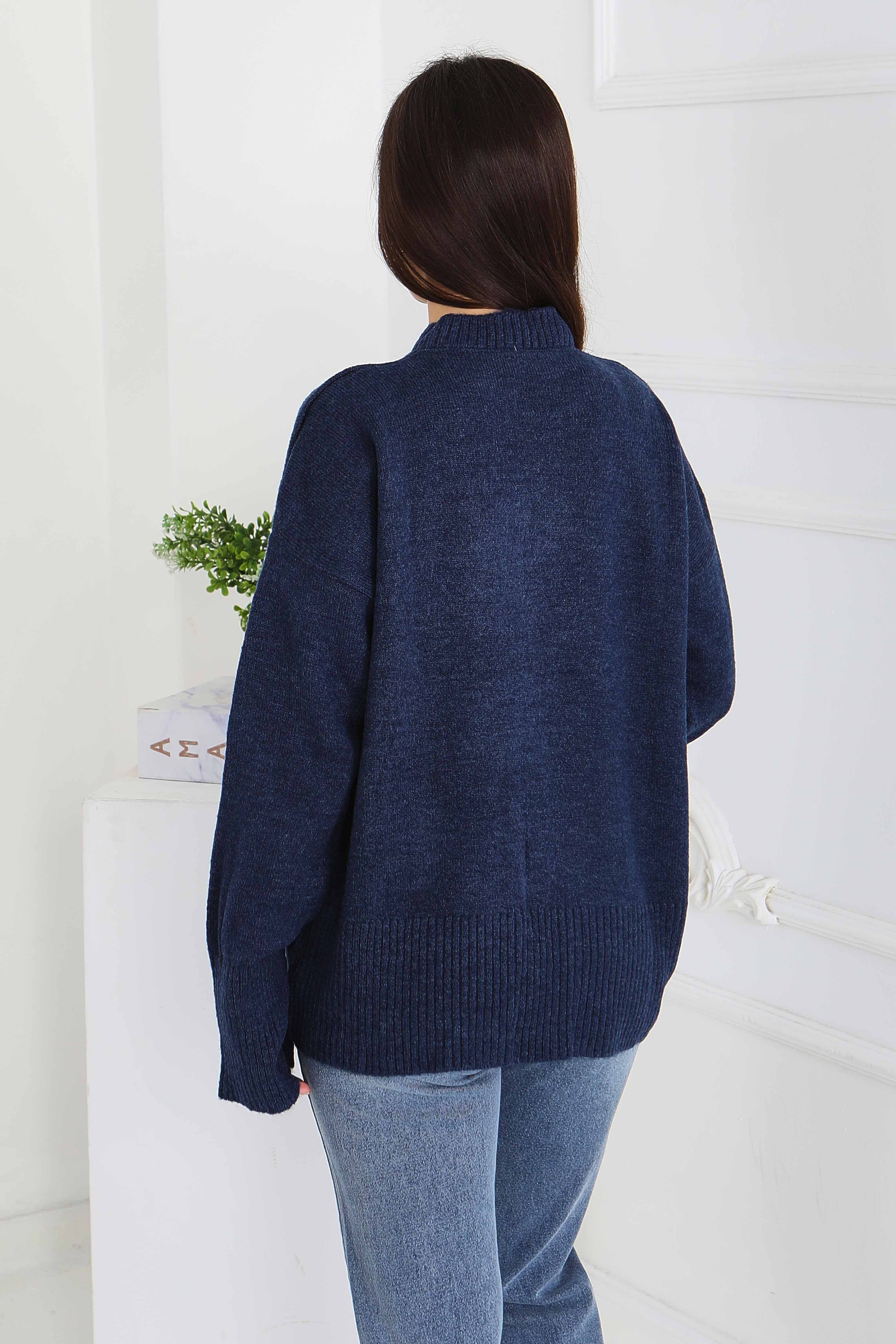 Fitil Detaylı Triko Kazak - 27718-LACIVERT - 4