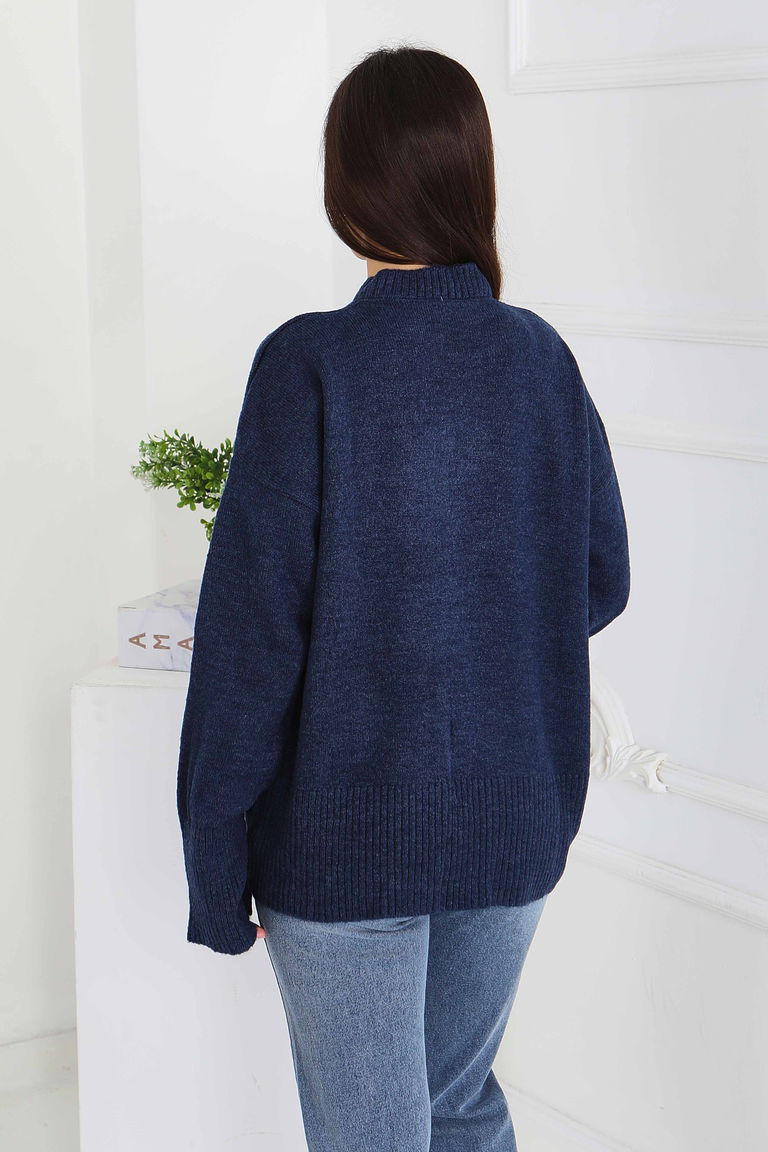 Fitil Detaylı Triko Kazak - 27718-LACIVERT - TOFİSA