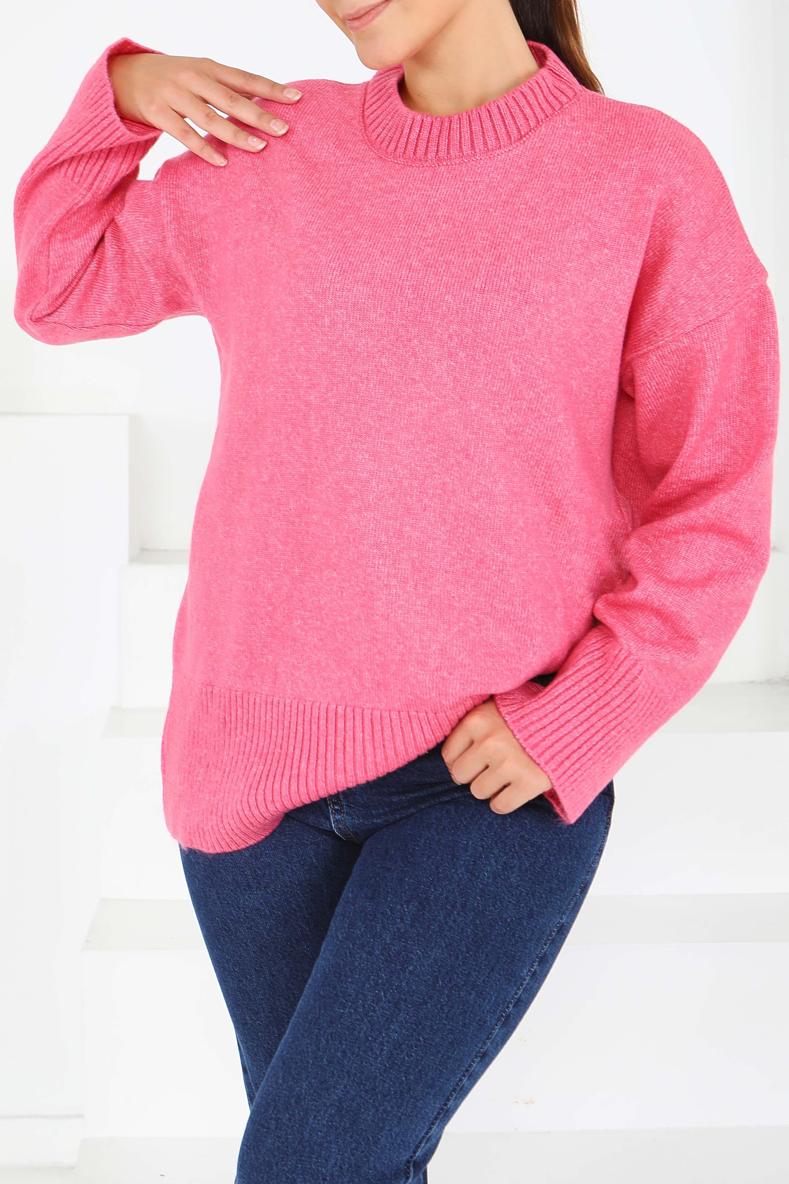 Fitil Detaylı Triko Kazak - 27718-PEMBE - 3