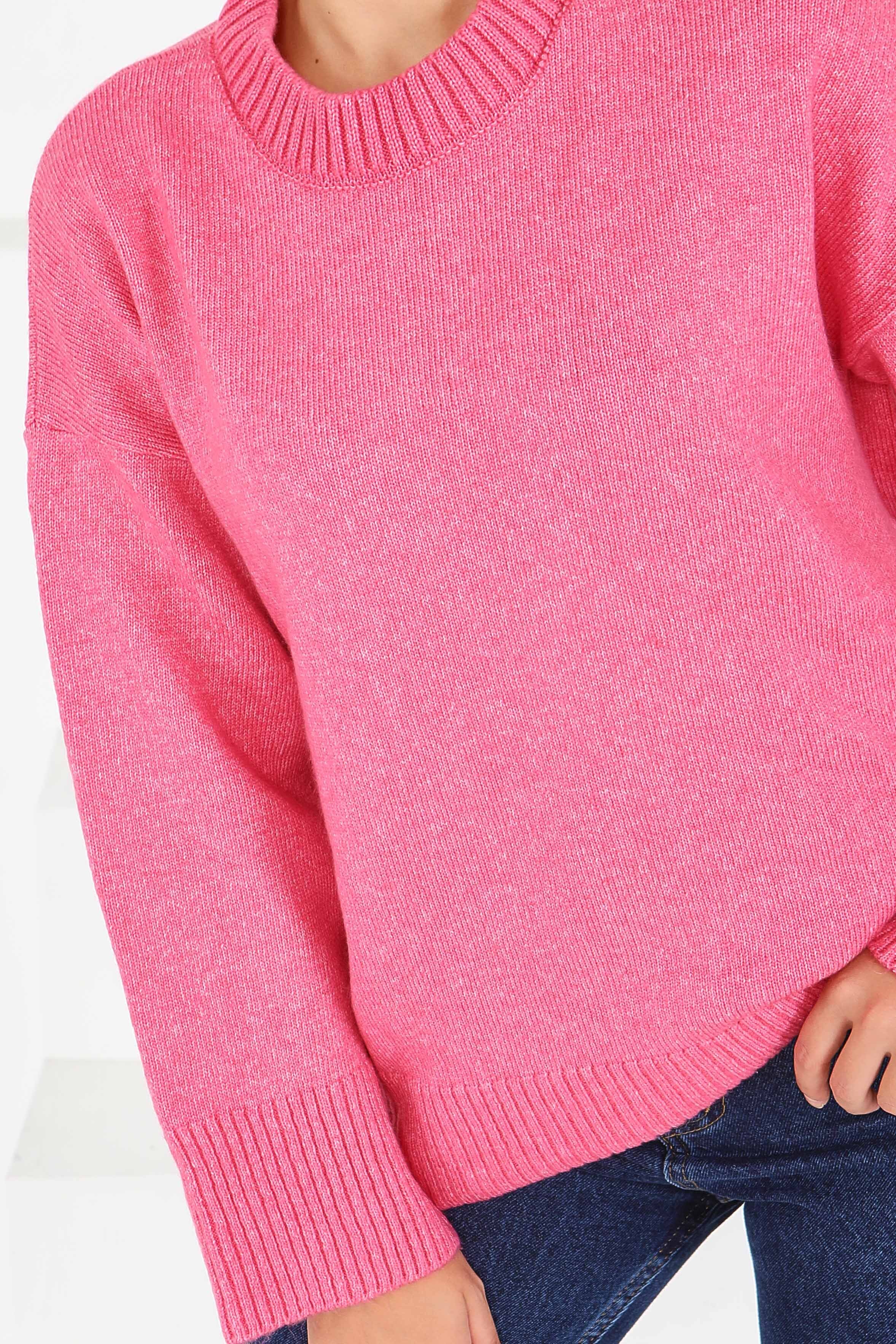 Fitil Detaylı Triko Kazak - 27718-PEMBE - 4