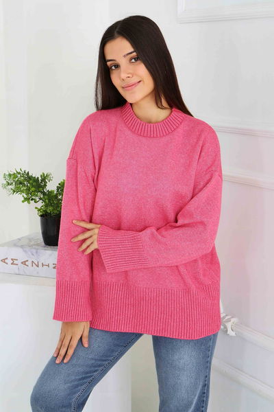 Fitil Detaylı Triko Kazak - 27718-PEMBE 