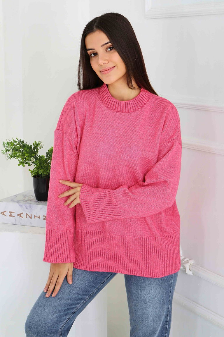 Fitil Detaylı Triko Kazak - 27718-PEMBE - TOFİSA