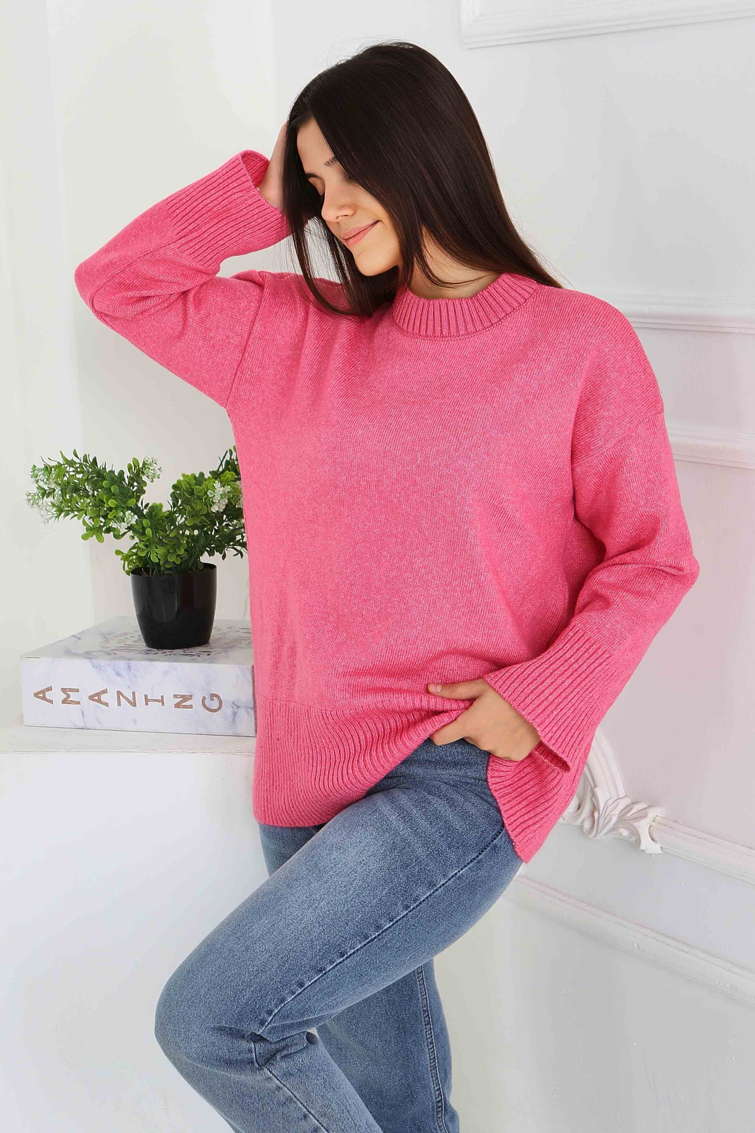 Fitil Detaylı Triko Kazak - 27718-PEMBE - 2