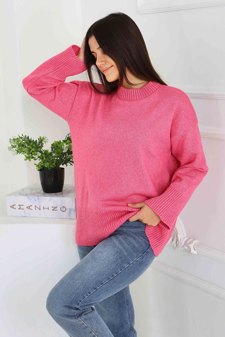 Fitil Detaylı Triko Kazak - 27718-PEMBE - TOFİSA