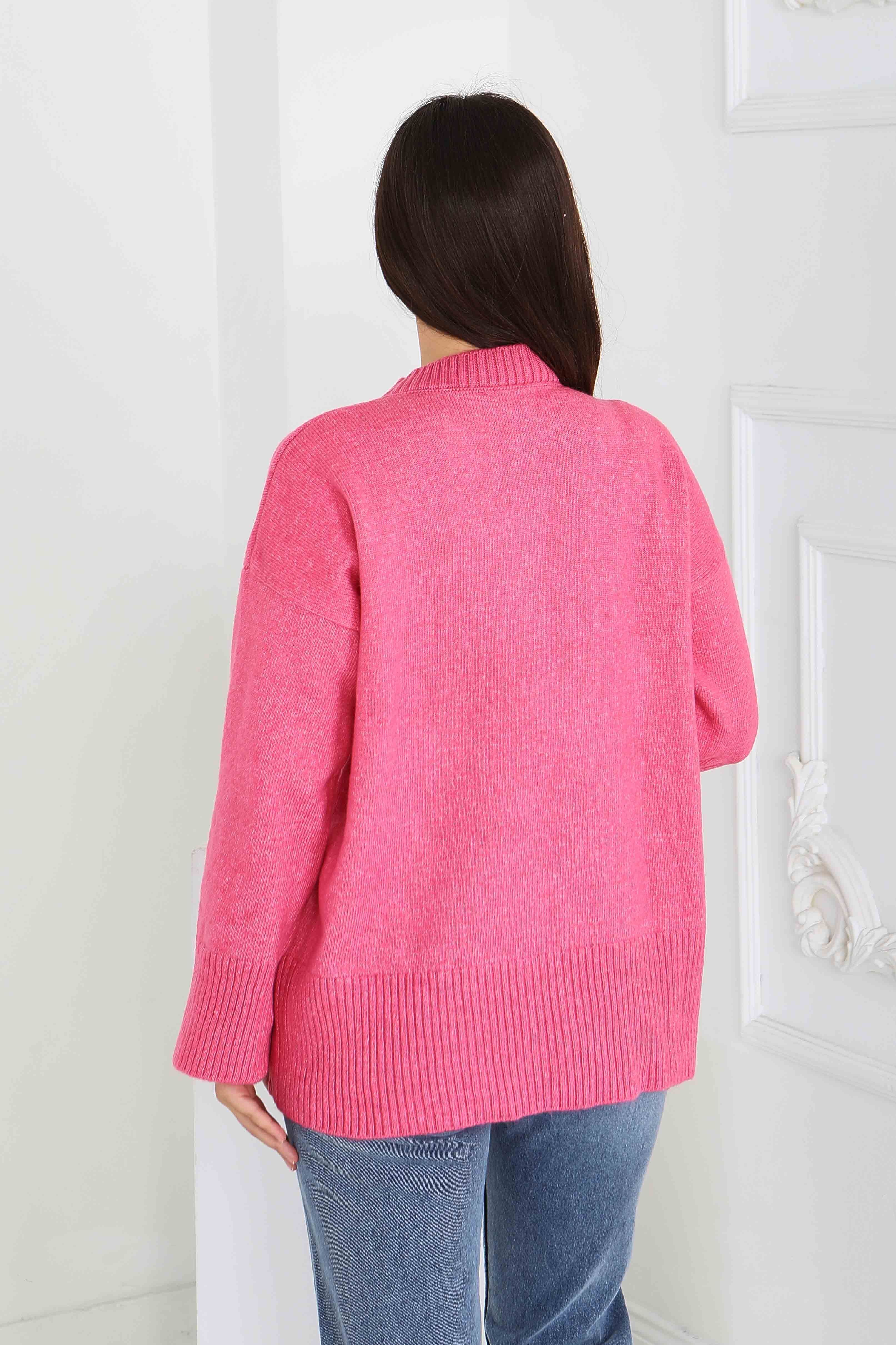 Fitil Detaylı Triko Kazak - 27718-PEMBE - 4