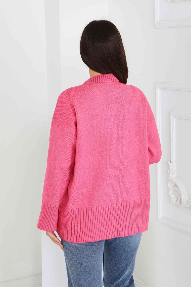 Fitil Detaylı Triko Kazak - 27718-PEMBE - TOFİSA