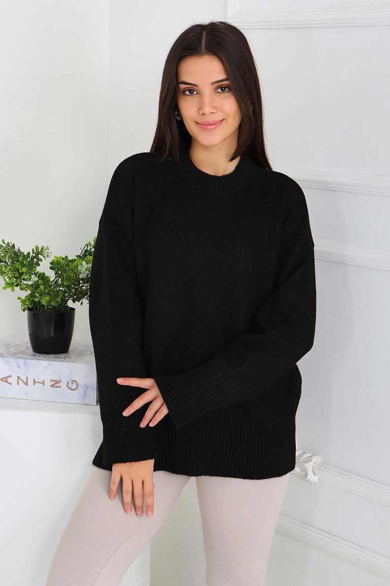 Fitil Detaylı Triko Kazak - 27718-SIYAH - TOFİSA