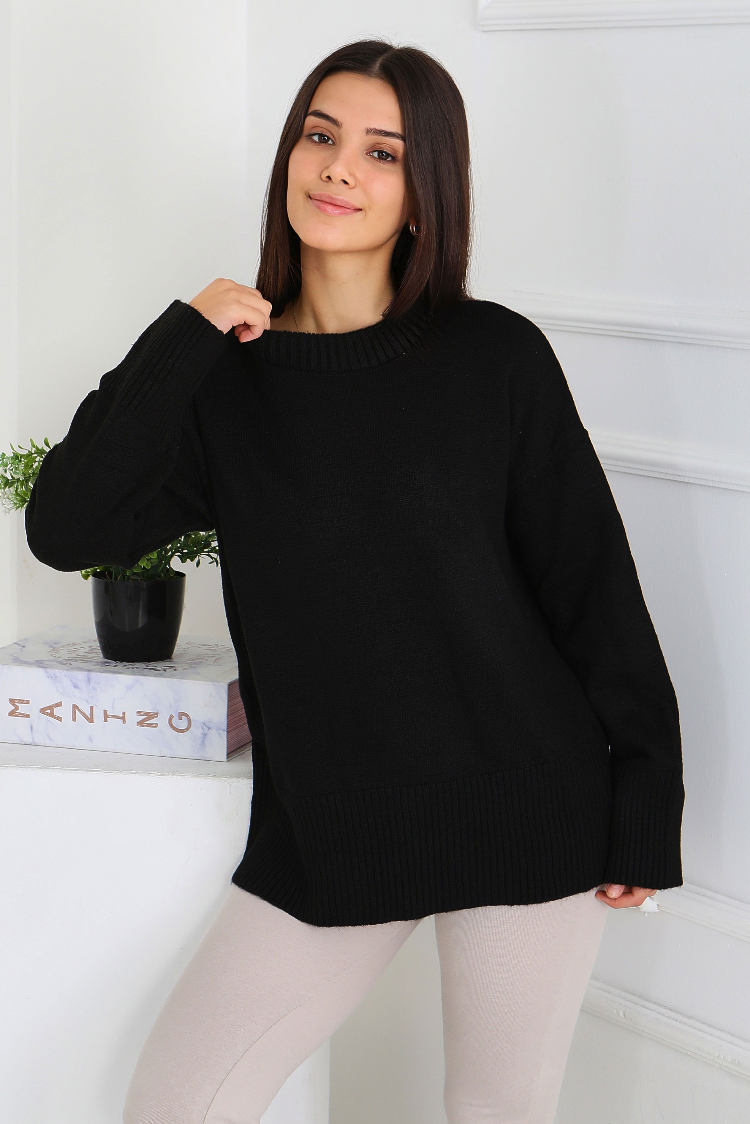 Fitil Detaylı Triko Kazak - 27718-SIYAH - 2