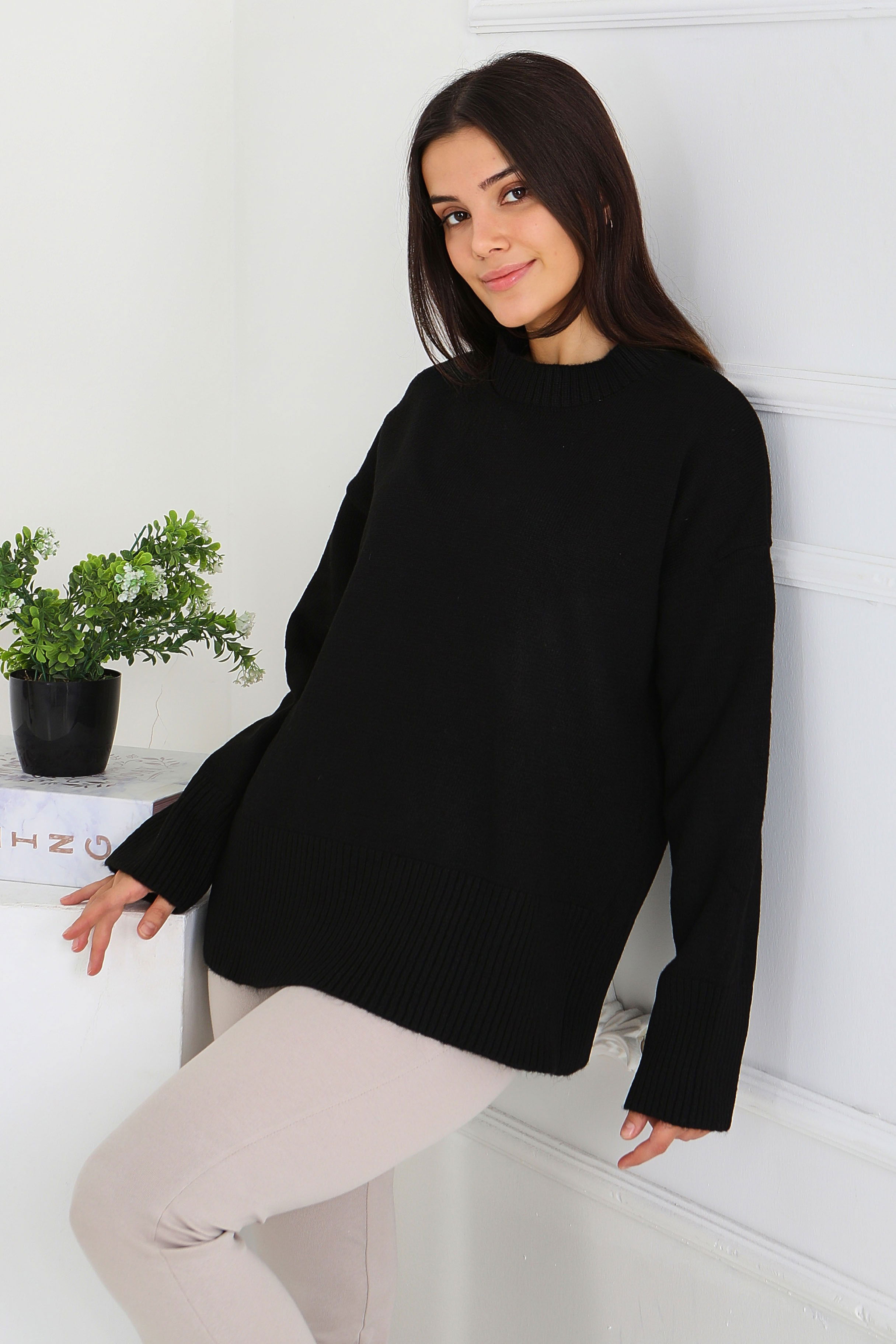 Fitil Detaylı Triko Kazak - 27718-SIYAH - 1