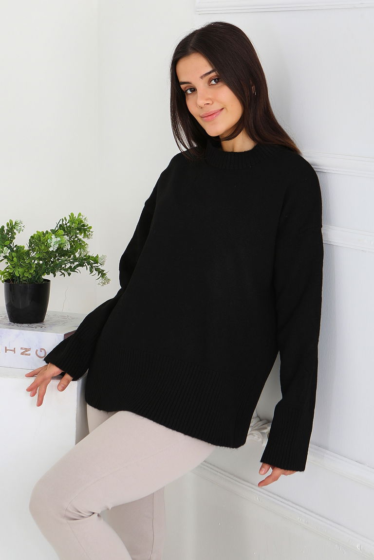 Fitil Detaylı Triko Kazak - 27718-SIYAH - TOFİSA