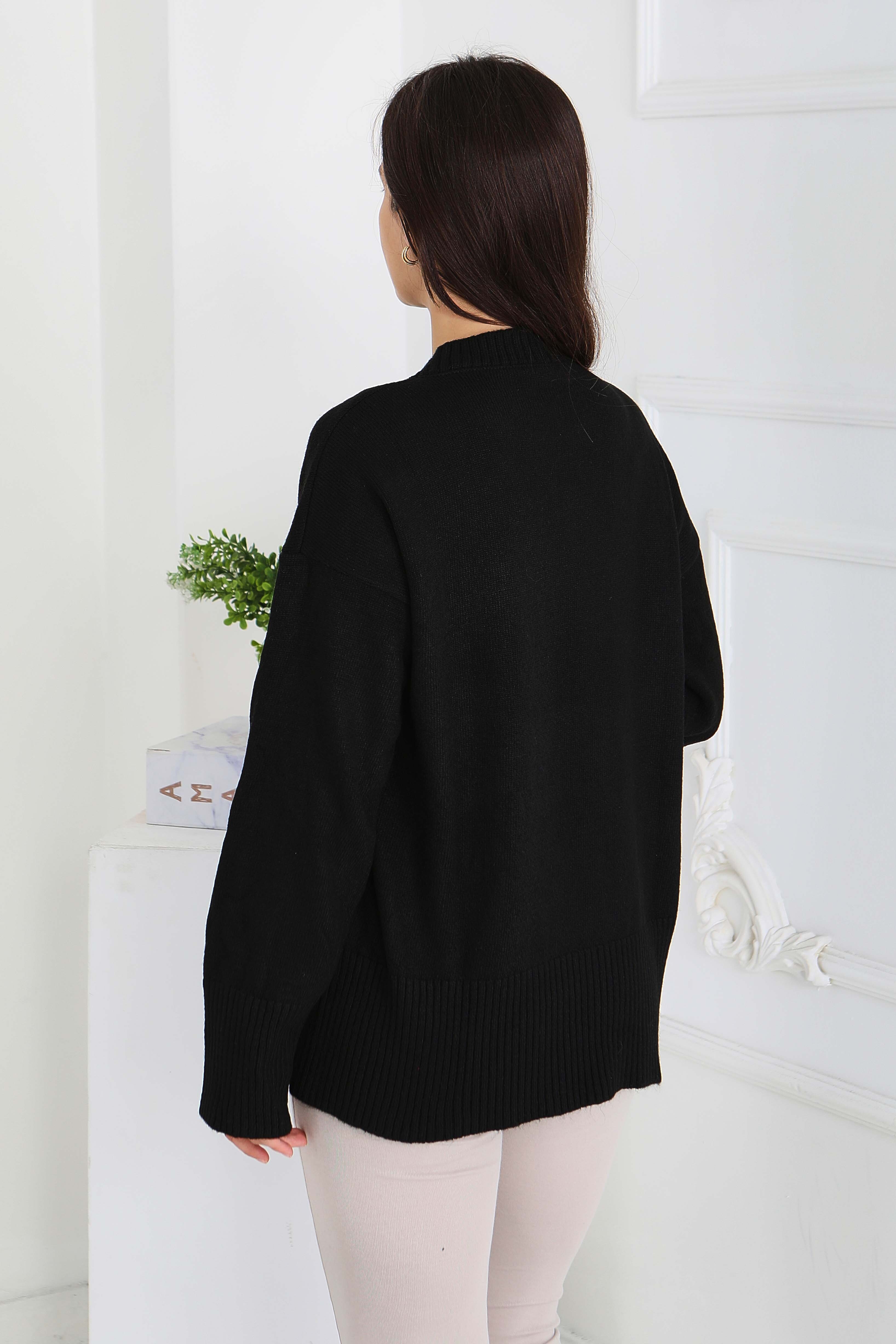 Fitil Detaylı Triko Kazak - 27718-SIYAH - 4