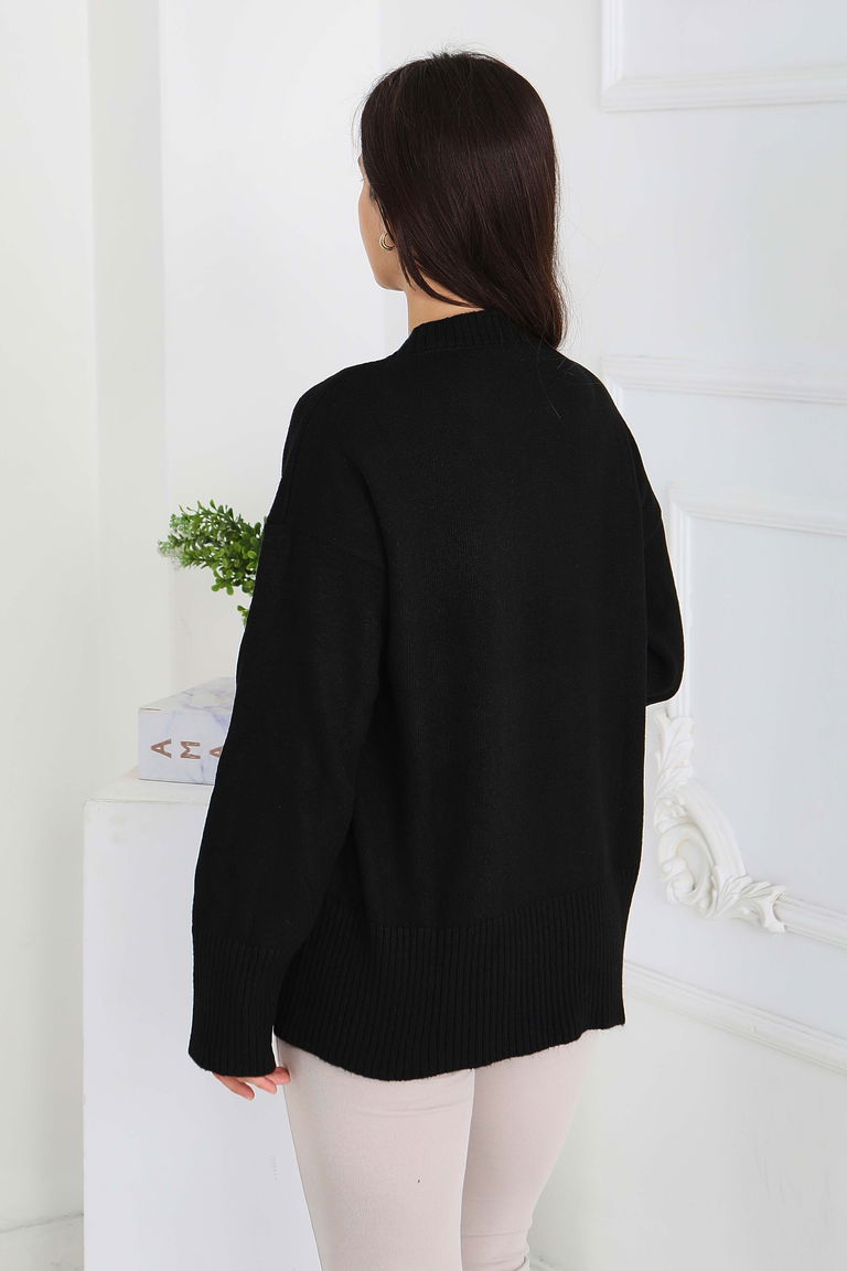 Fitil Detaylı Triko Kazak - 27718-SIYAH - TOFİSA