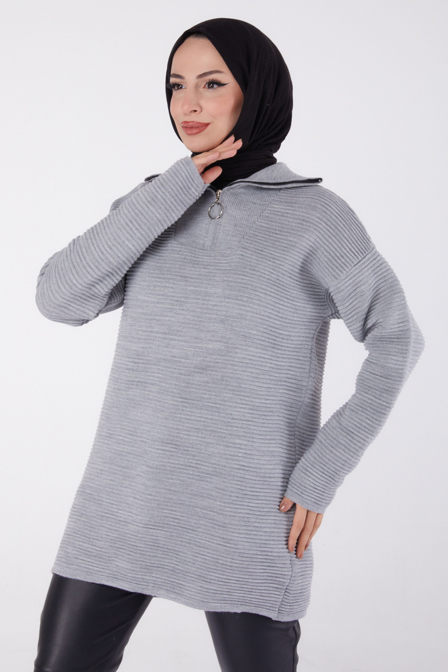 Fitili Fermuarlı Triko Kazak - 27632 - 2