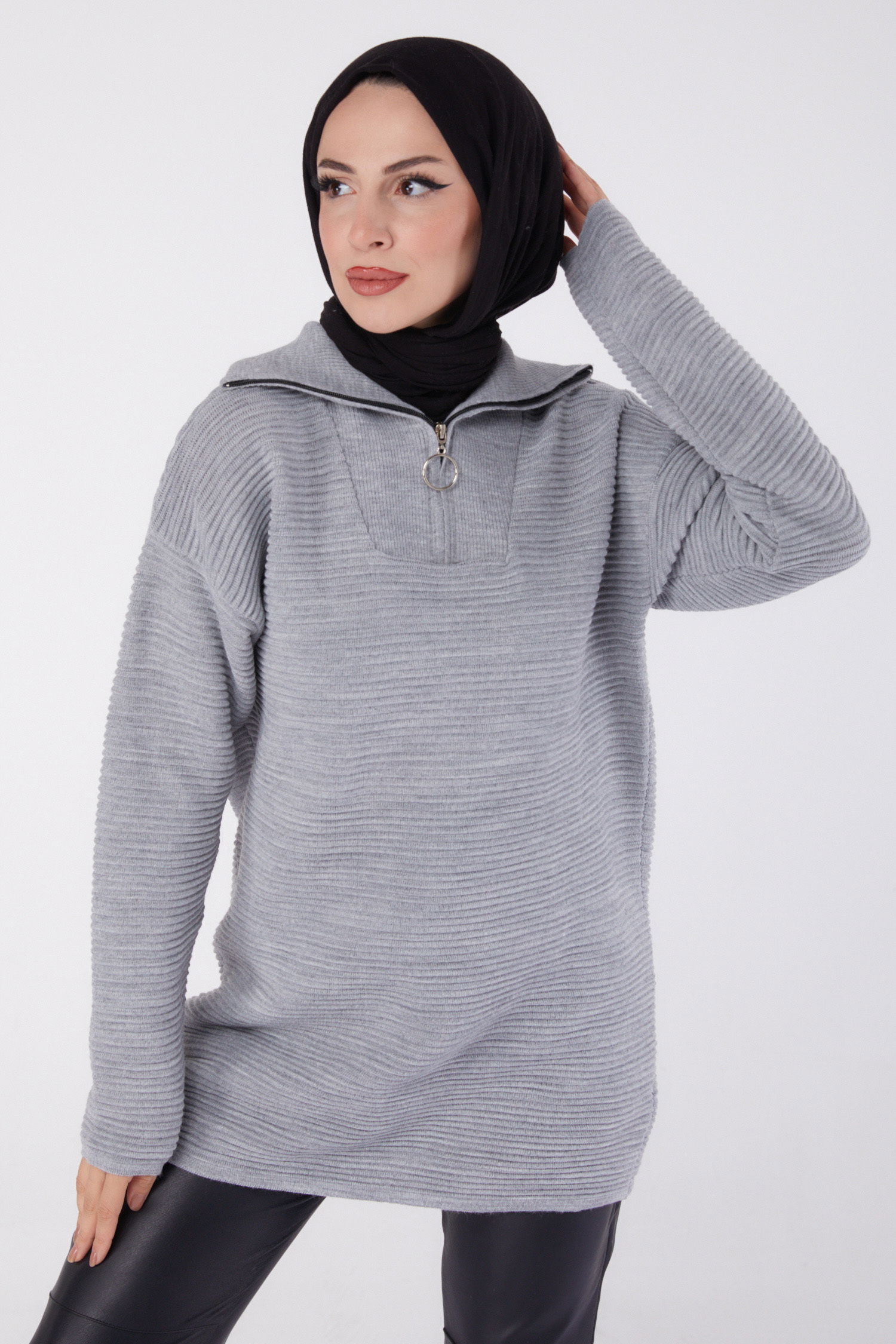 Fitili Fermuarlı Triko Kazak - 27632 - 3