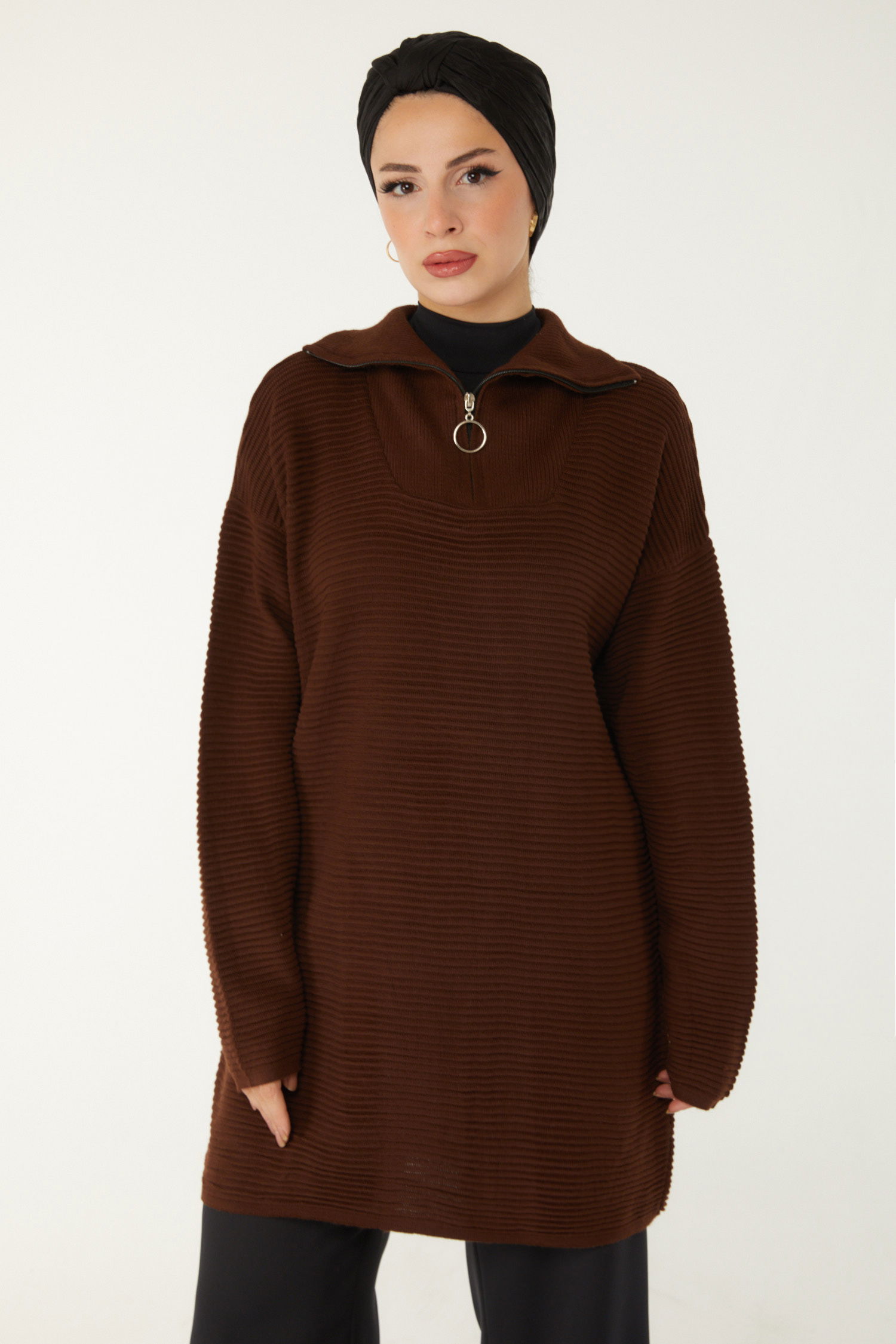 Fitili Fermuarlı Triko Kazak - 27632 - 1
