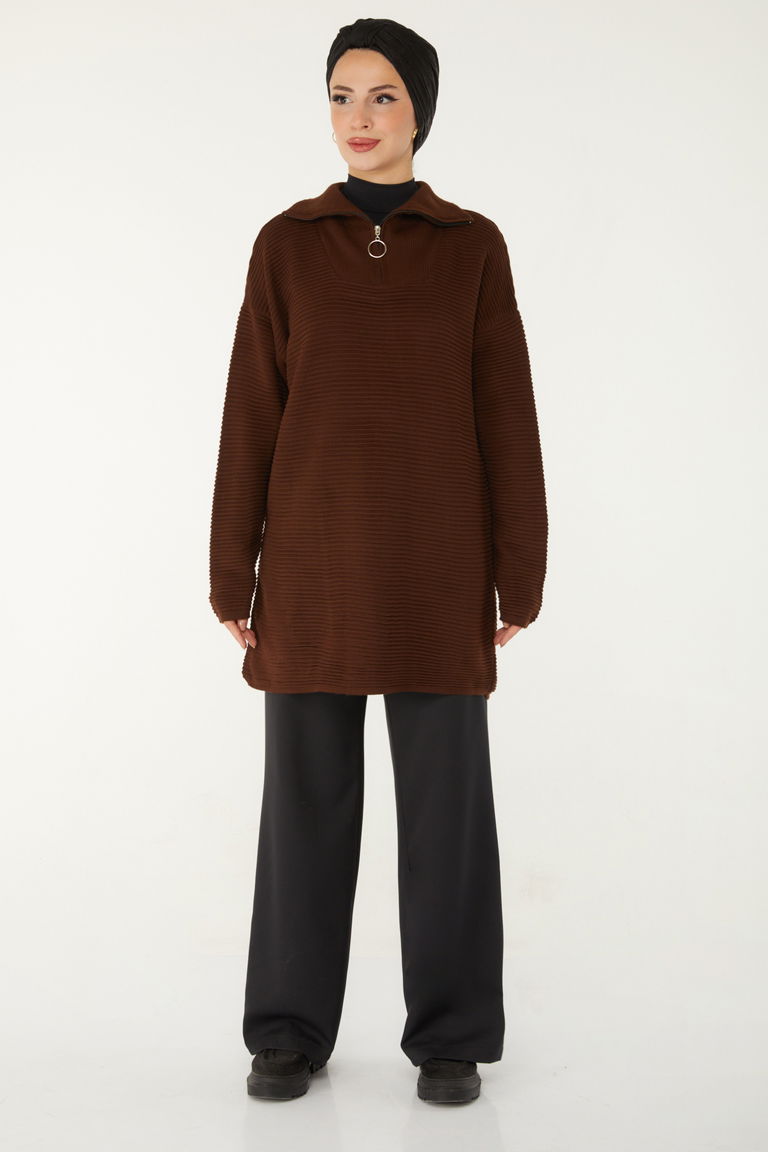 Fitili Fermuarlı Triko Kazak - 27632 - TOFİSA