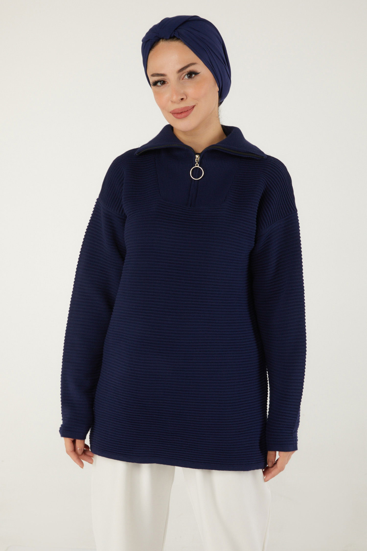 Fitili Fermuarlı Triko Kazak - 27632 - 1