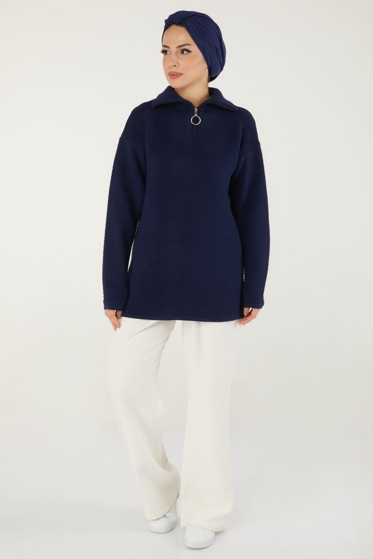 Fitili Fermuarlı Triko Kazak - 27632 - TOFİSA