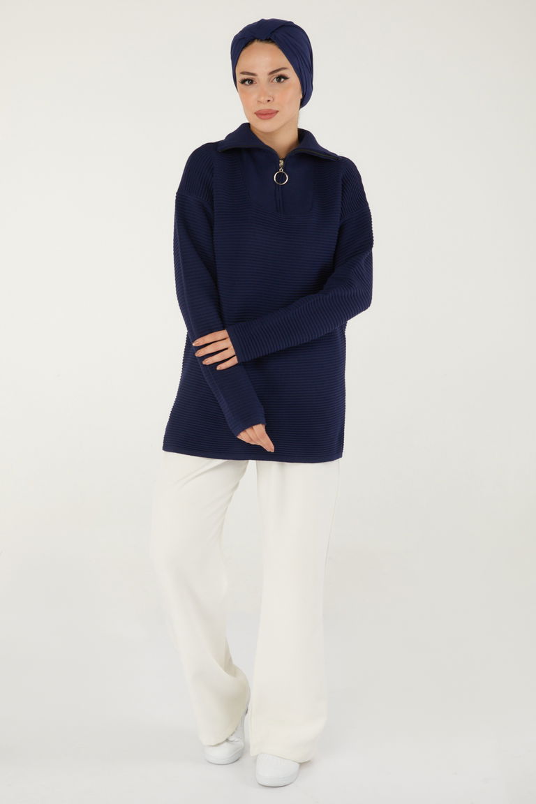 Fitili Fermuarlı Triko Kazak - 27632 - TOFİSA