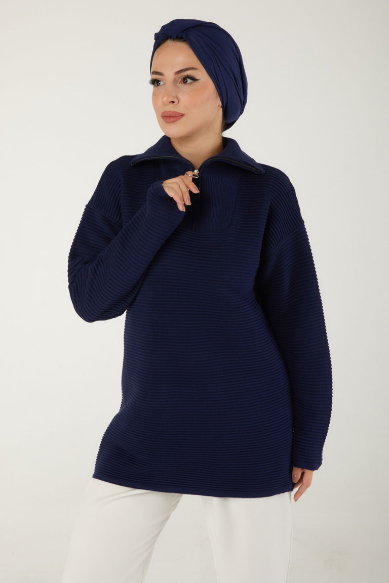 Fitili Fermuarlı Triko Kazak - 27632 - TOFİSA