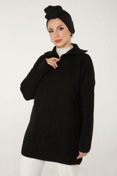 Fitili Fermuarlı Triko Kazak - 27632 
