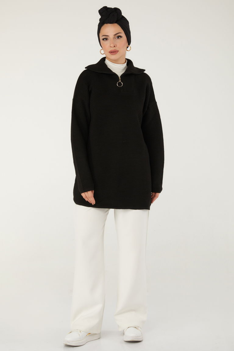 Fitili Fermuarlı Triko Kazak - 27632 - TOFİSA