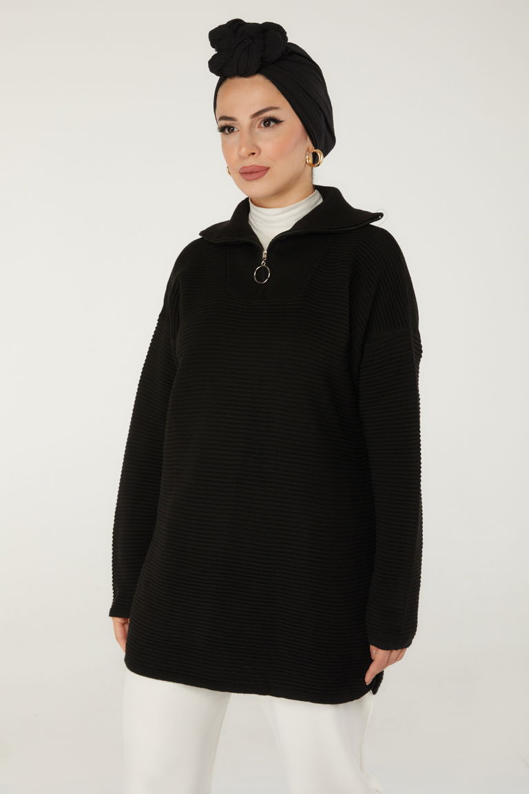 Fitili Fermuarlı Triko Kazak - 27632 - TOFİSA