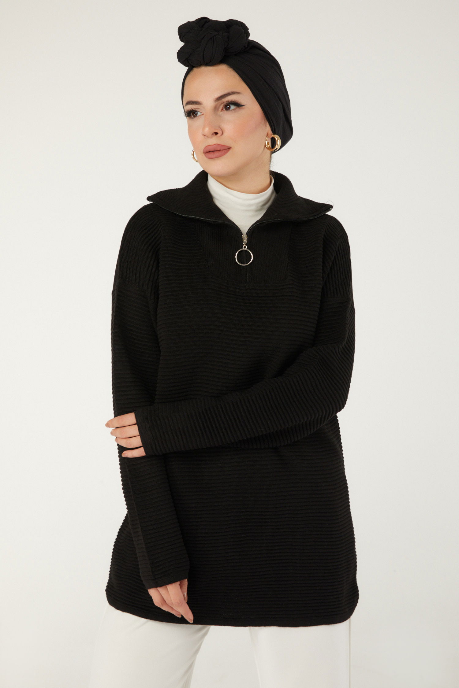 Fitili Fermuarlı Triko Kazak - 27632 - 4