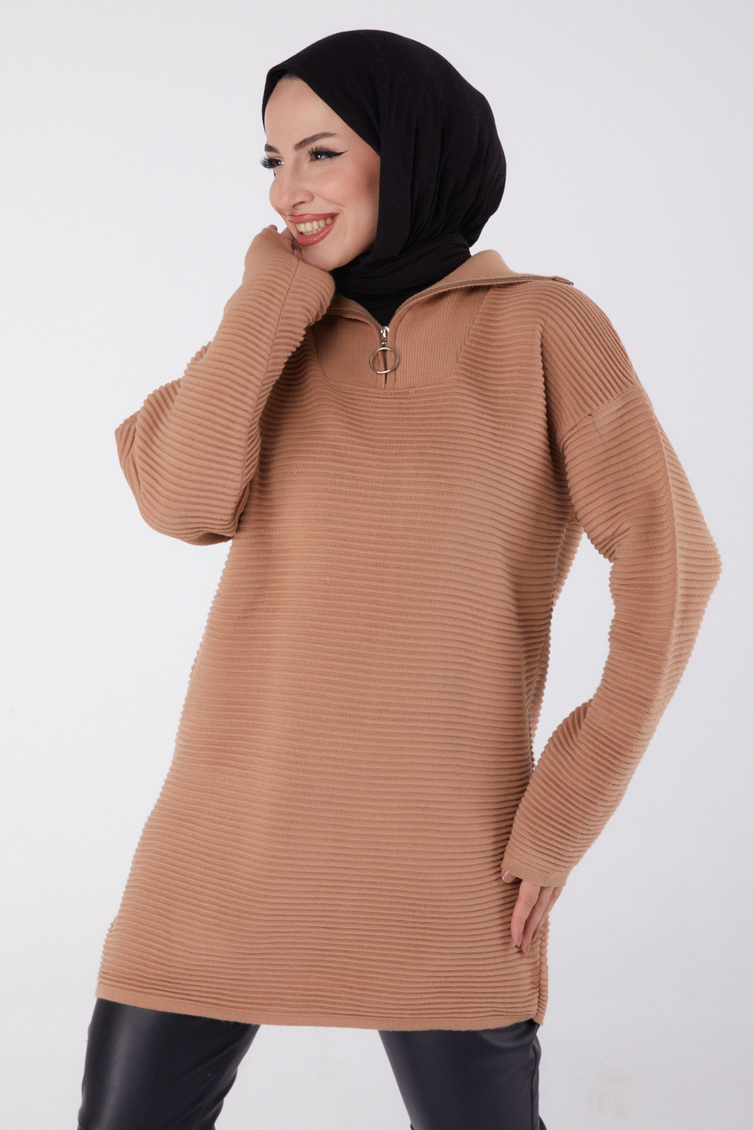 Fitili Fermuarlı Triko Kazak - 27632 - 1