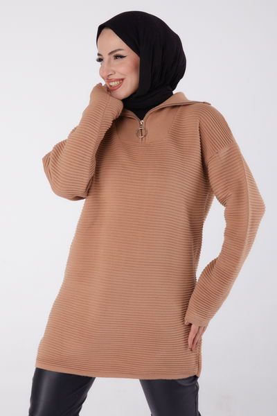 Fitili Fermuarlı Triko Kazak - 27632 