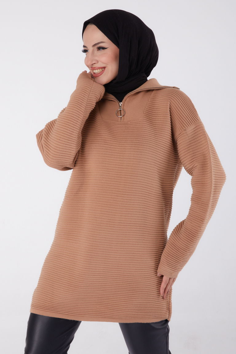 Fitili Fermuarlı Triko Kazak - 27632 - TOFİSA