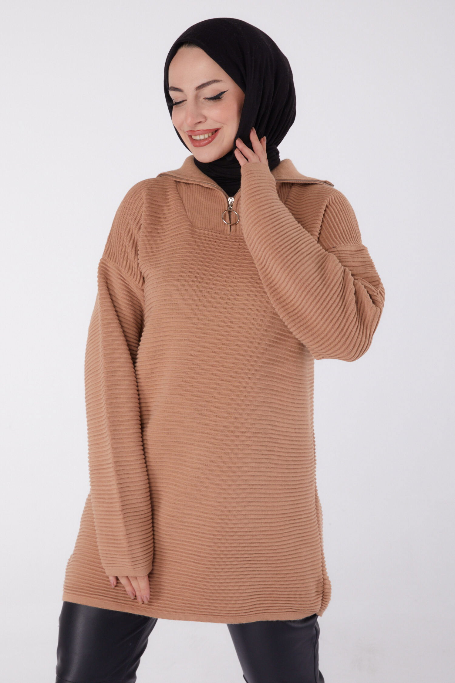 Fitili Fermuarlı Triko Kazak - 27632 - 2
