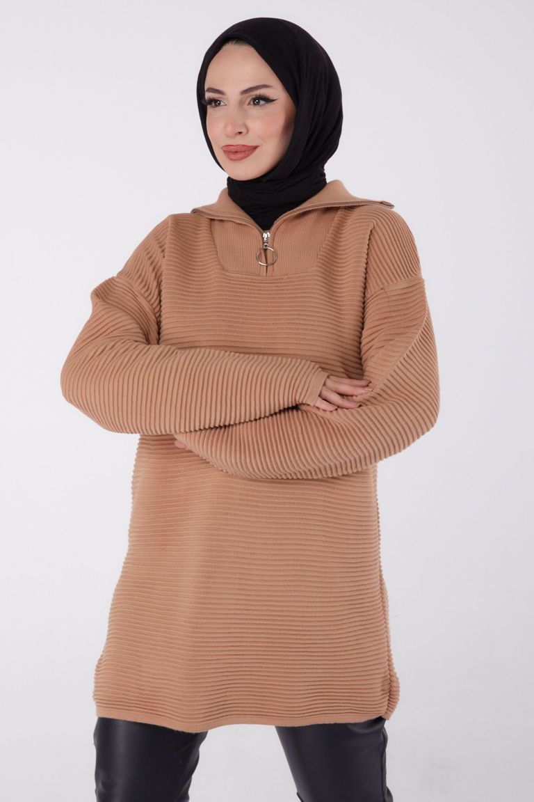 Fitili Fermuarlı Triko Kazak - 27632 - TOFİSA