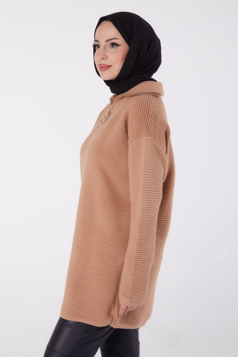 Fitili Fermuarlı Triko Kazak - 27632 - TOFİSA