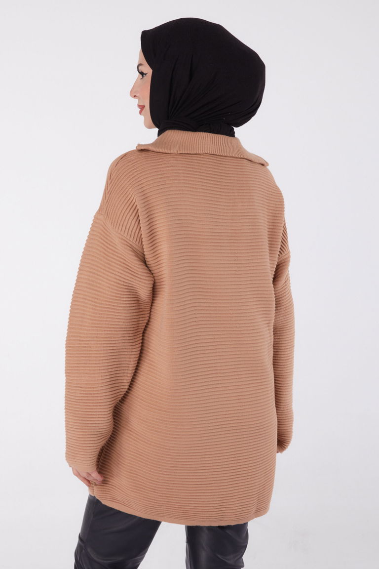 Fitili Fermuarlı Triko Kazak - 27632 - TOFİSA