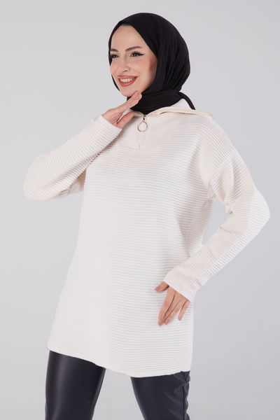 Fitili Fermuarlı Triko Kazak - 27632 