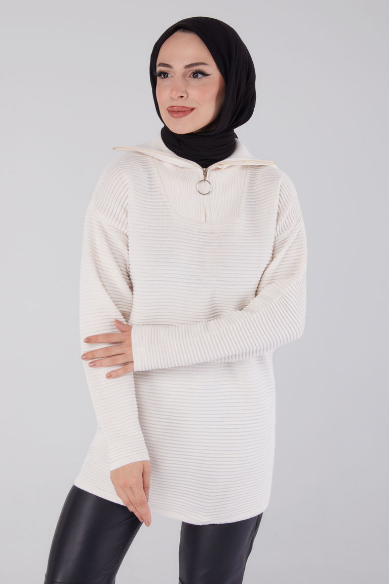 Fitili Fermuarlı Triko Kazak - 27632 - TOFİSA