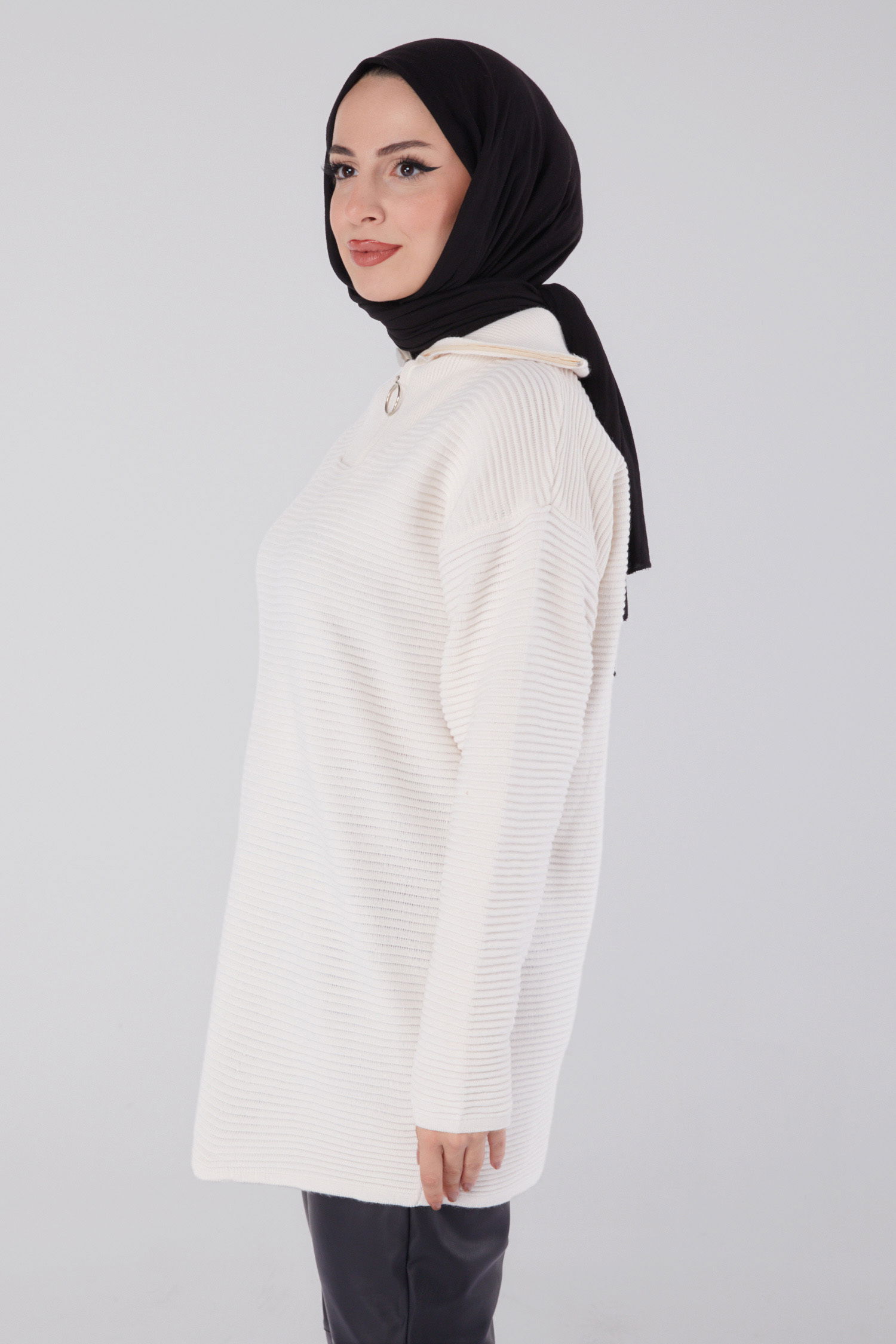 Fitili Fermuarlı Triko Kazak - 27632 - 3