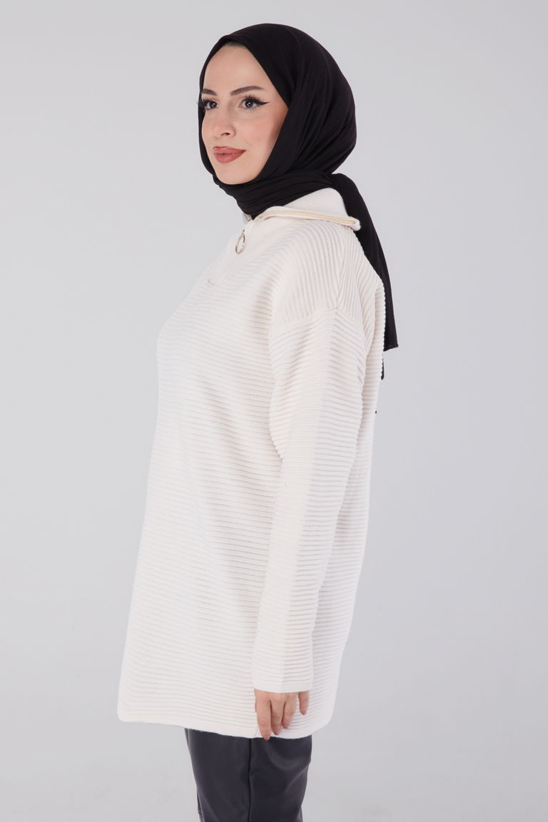 Fitili Fermuarlı Triko Kazak - 27632 - TOFİSA