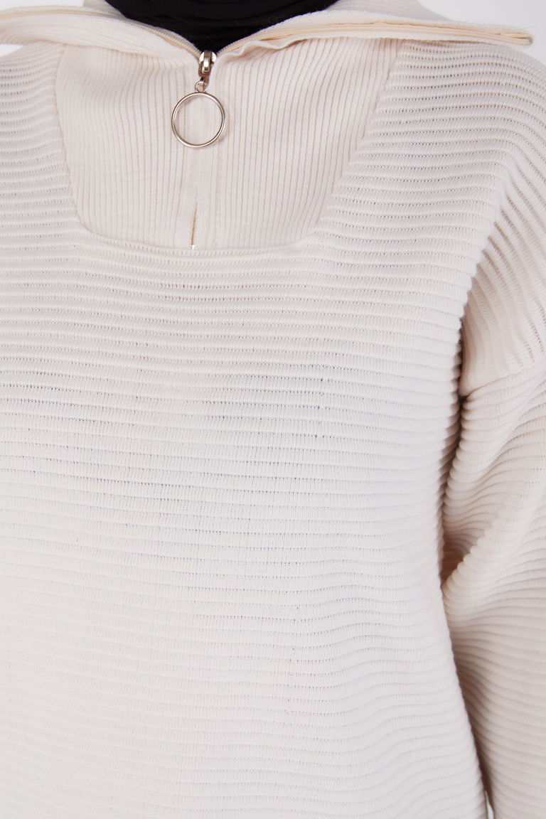 Fitili Fermuarlı Triko Kazak - 27632 - TOFİSA