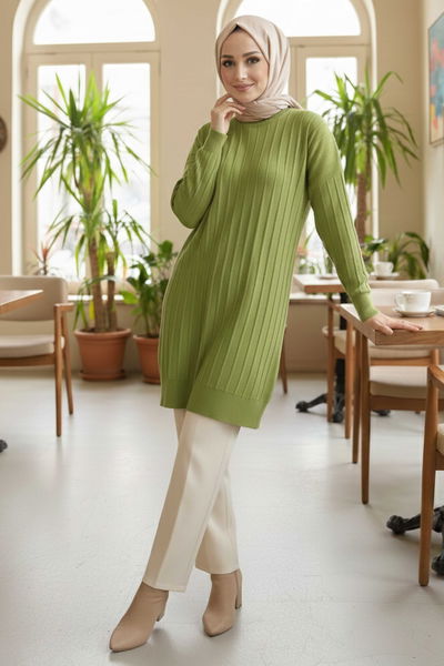 Fitilli Triko Tunik - 28080-FISTIK-YESILI 