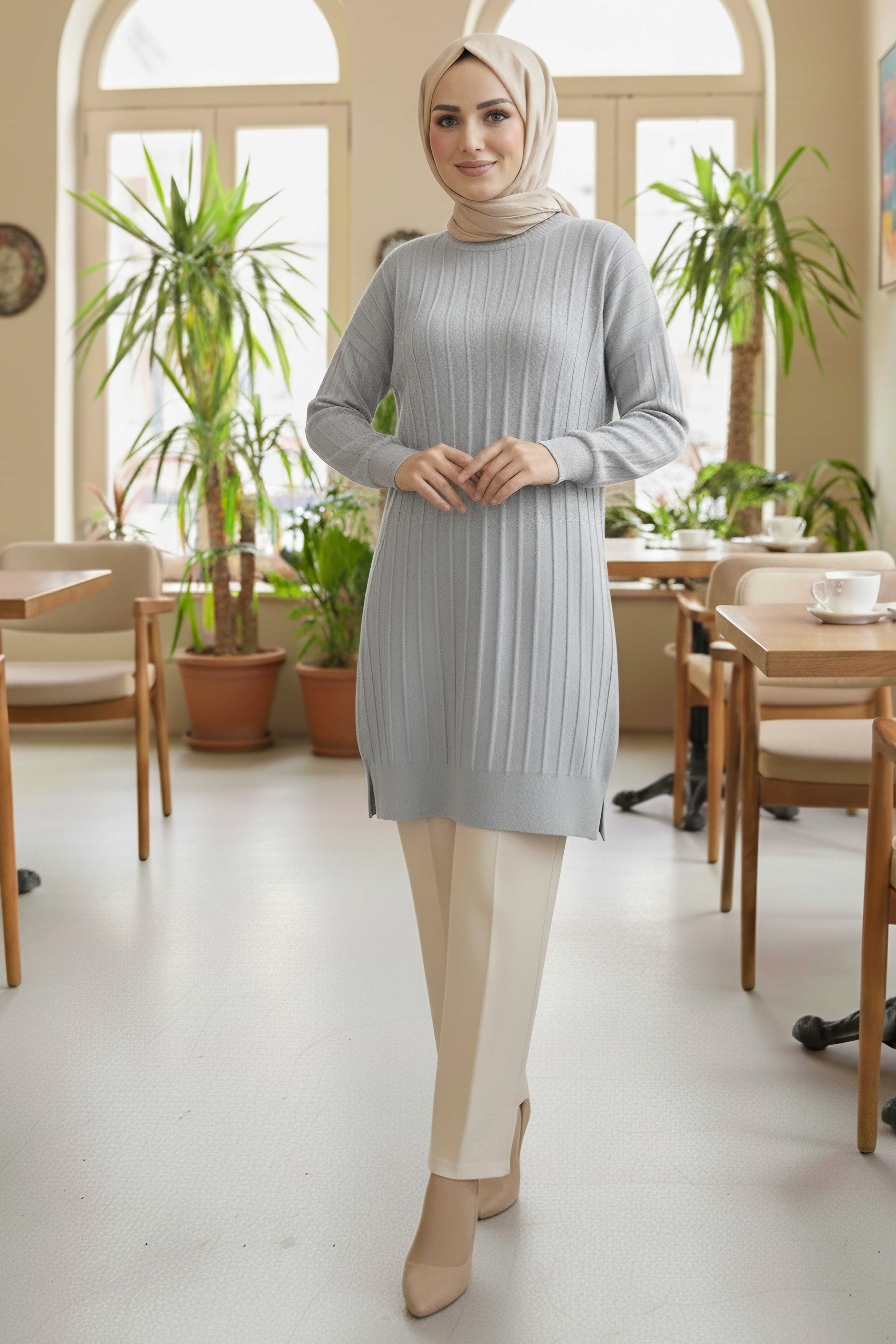 Fitilli Triko Tunik - 28080-GRI - 2