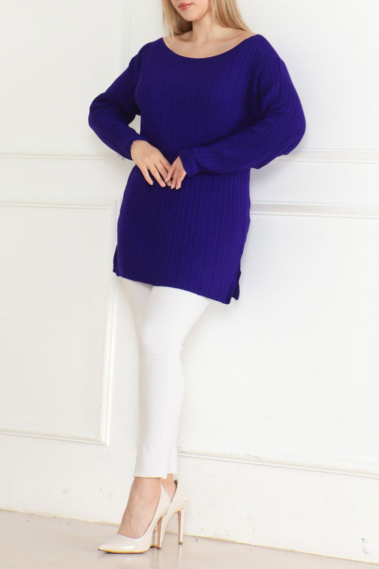 Fitilli Açık Yaka Triko Kazak - 27663 - TOFİSA