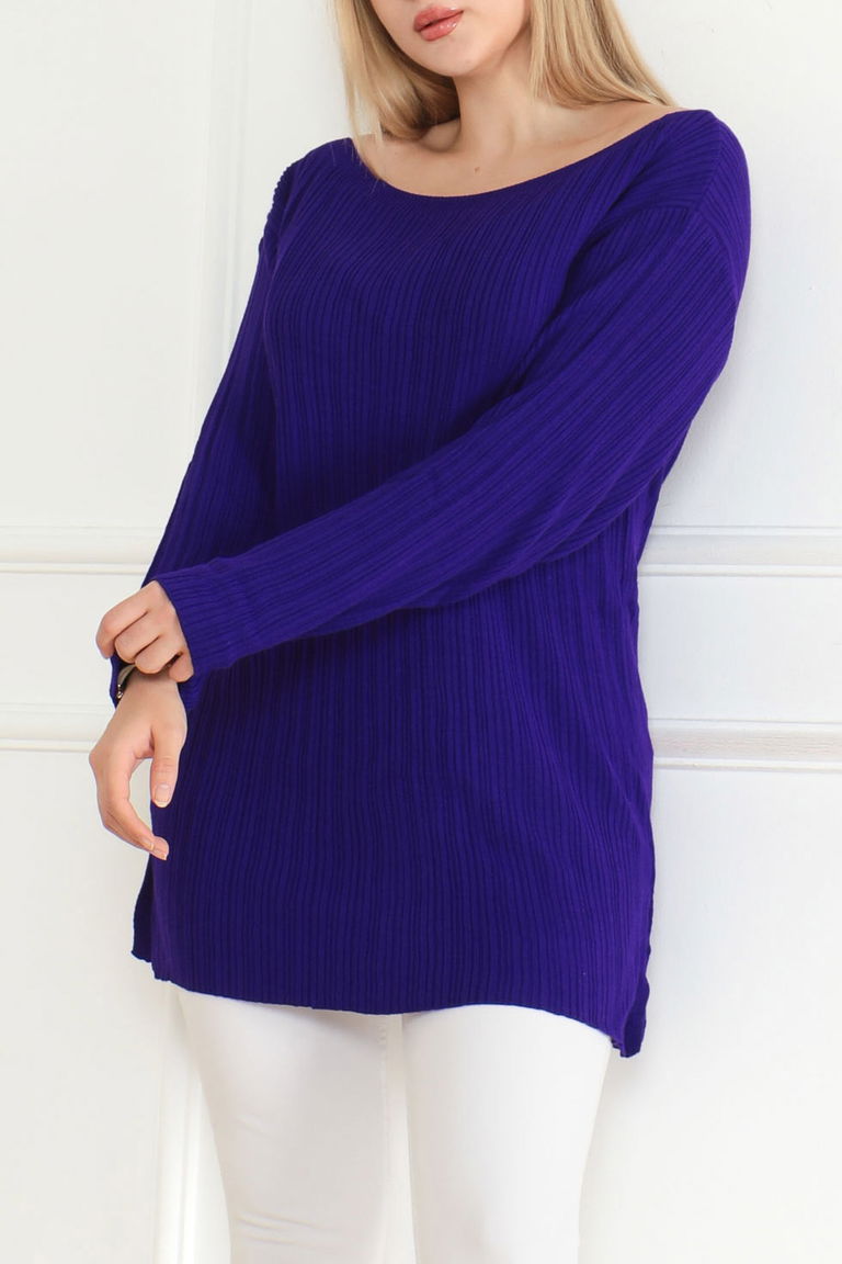 Fitilli Açık Yaka Triko Kazak - 27663 - TOFİSA